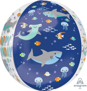 Orbz Clear Happy Birthday Sharks Balloon