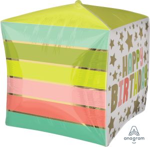 UltraShape Cubez Happy Birthday Gold Stars and Colors Balloon