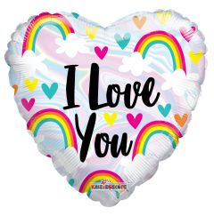 18" I Love You Rainbow And Hearts Holographic Balloon