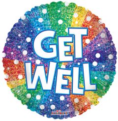 09" Get Well Rainbow Holographic Balloon