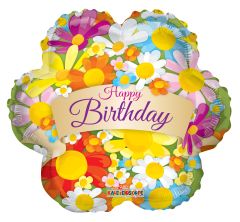 18" Happy Birthday Flowers With Banner Balloon