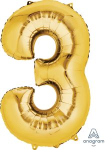 34" Gold Number 3 Balloon