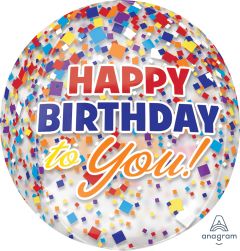 Orbz Clear Happy Birthday Clear Confetti Balloon