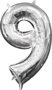 16" Silver Number 9 Balloon