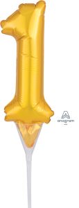 06" Gold Number 1 Cake Pick Micro Balloon