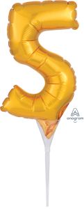 06" Gold Number 5 Cake Pick Micro Balloon