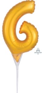 06" Gold Number 6 Cake Pick Micro Balloon