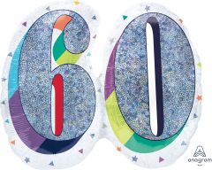 SuperShape Holographic Here's to Your Birthday 60 Balloon