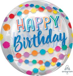 Orbz Clear Happy Birthday Rainbow Puffs Balloon