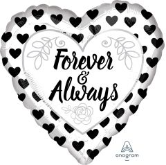 18" Forever and Always and Black White Balloon