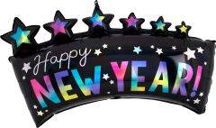 SuperShape Holographic Iridscent Happy New Year Star Banner Balloon